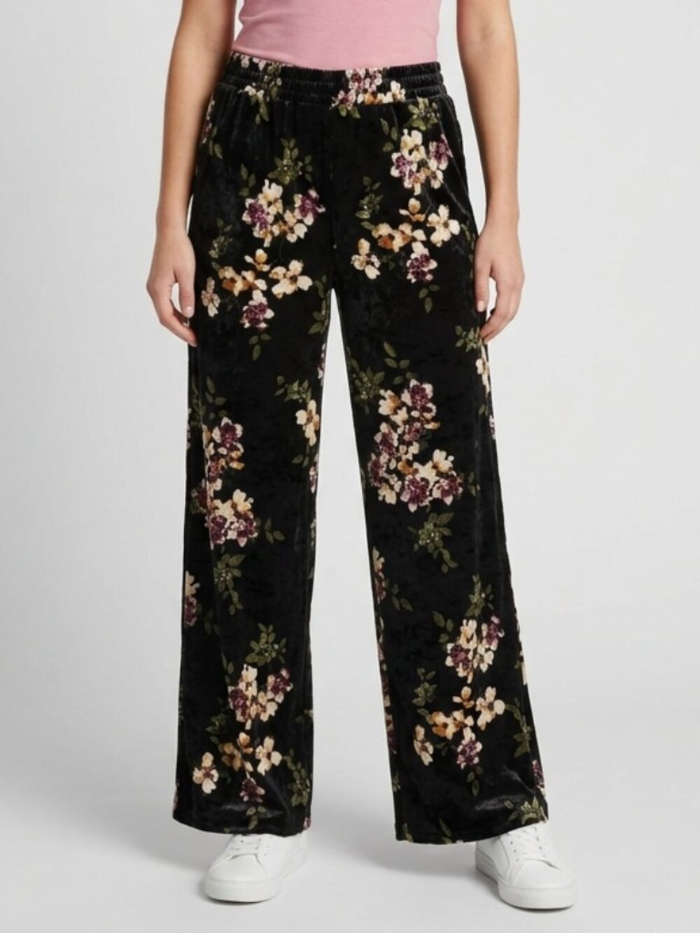 Black Velvet Floral Wide Leg Sweatpants Women Lounge Boho Cottagecore Size M